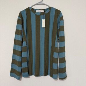 NWT Alessandro‎ Gherardesch Wool Blend Green/Blue Striped Shirt Men's XL